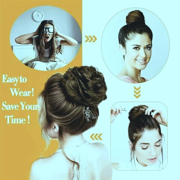 Messy Bun Hair Piece Updo Scrunchies Synthetic Hair Extensions Dark Rich Brown - Picture 4 of 5